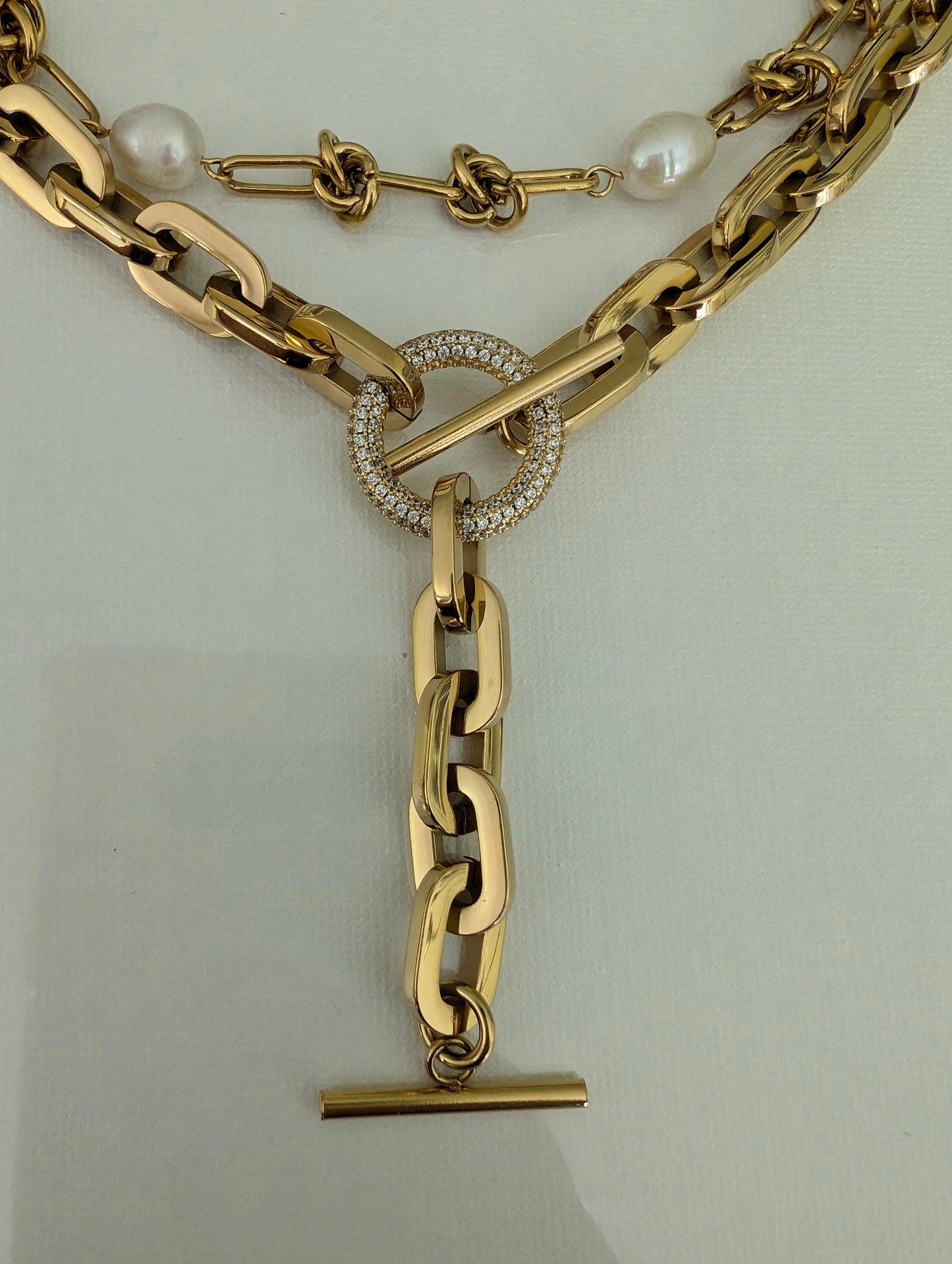 Chunky gold chain lariat necklace