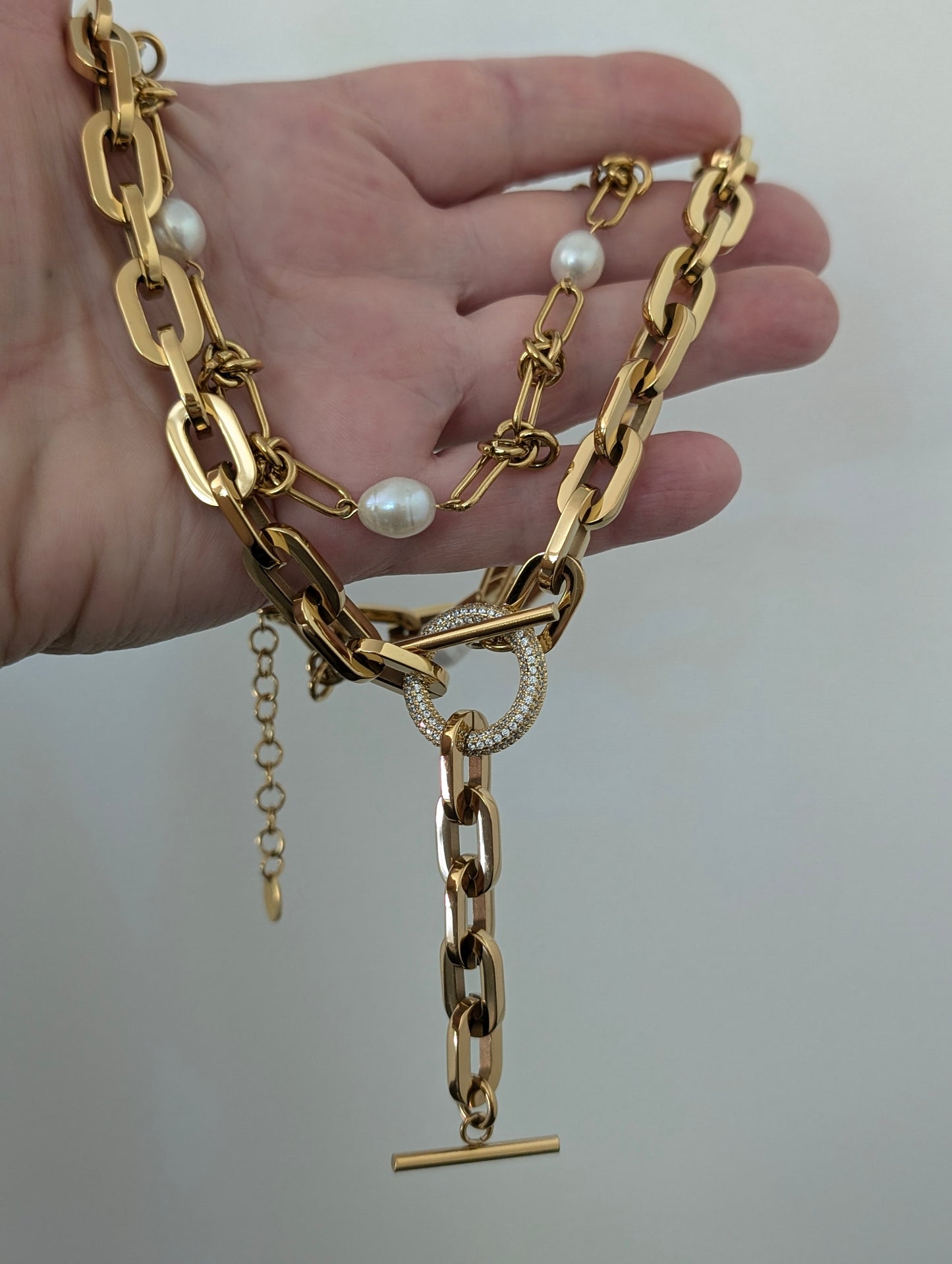 Chunky gold chain lariat necklace