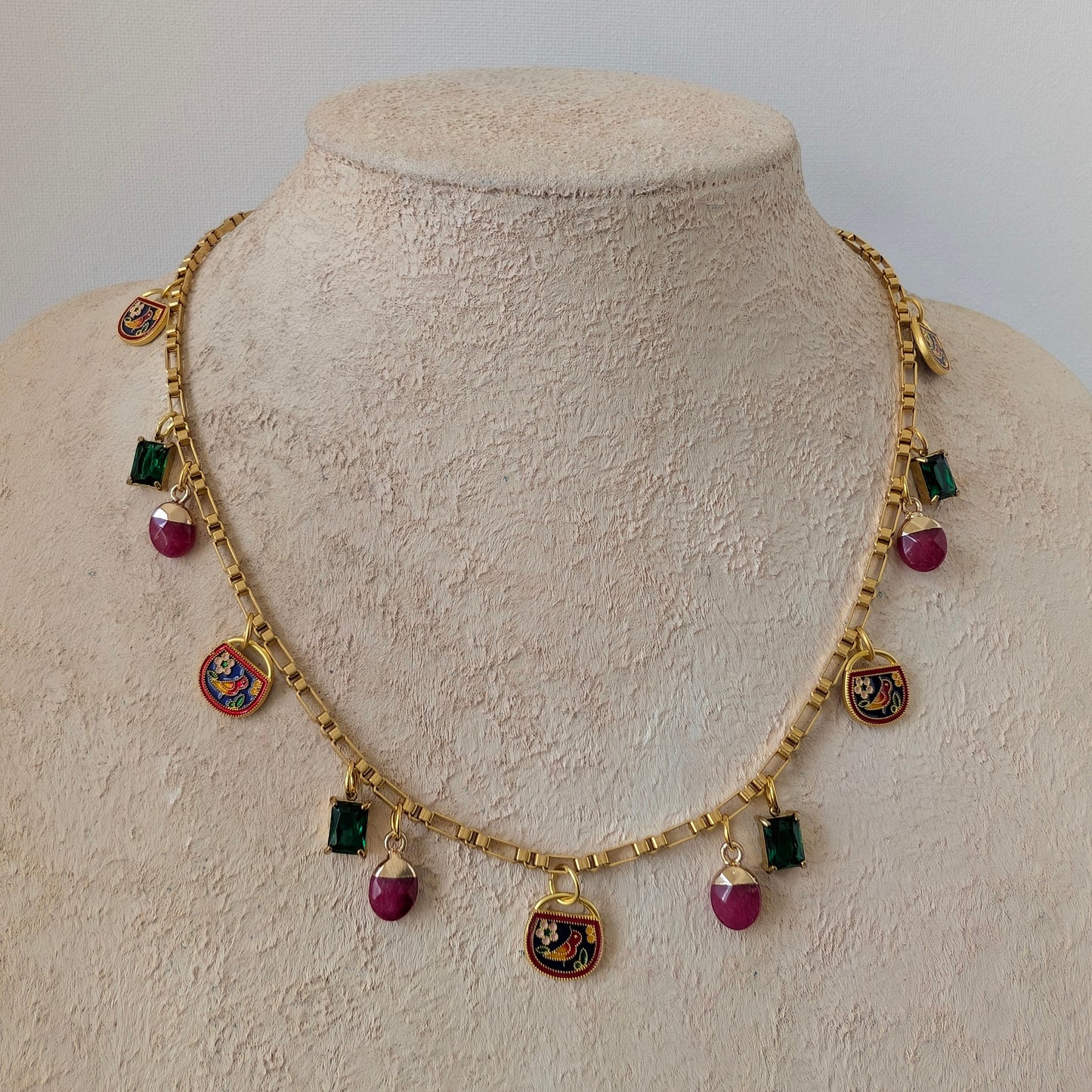 EMMA Ruby and Emerald  Charm Necklace