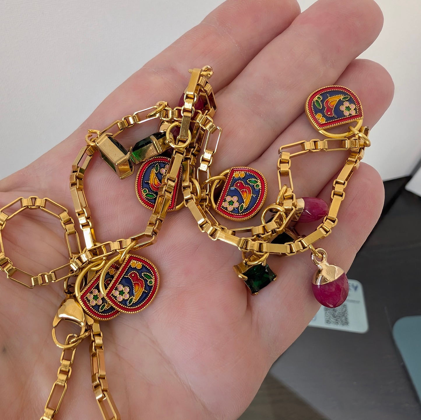 EMMA Ruby and Emerald  Charm Necklace