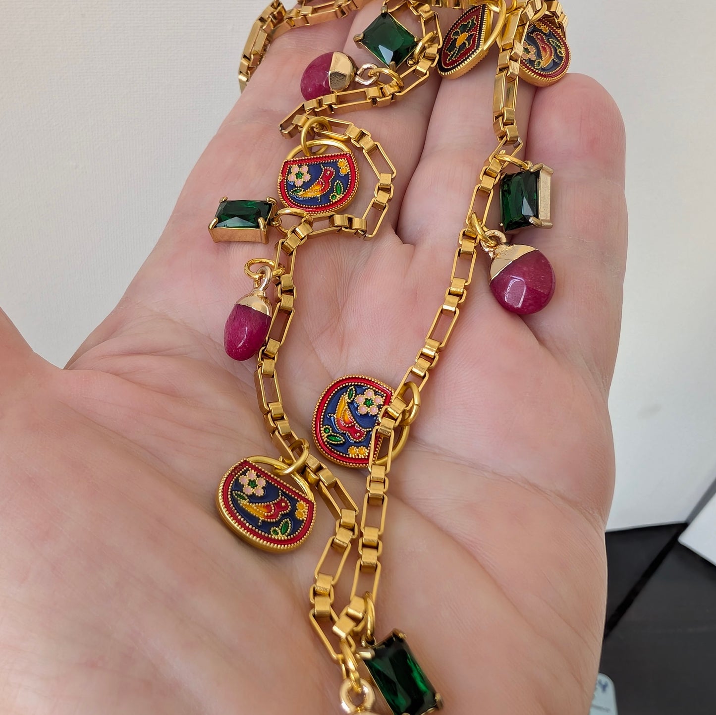 EMMA Ruby and Emerald  Charm Necklace