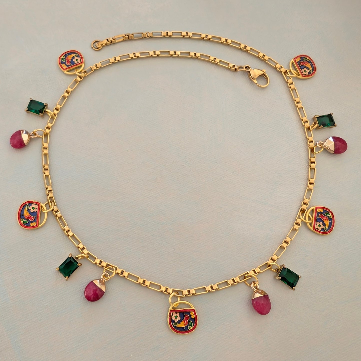 EMMA Ruby and Emerald  Charm Necklace