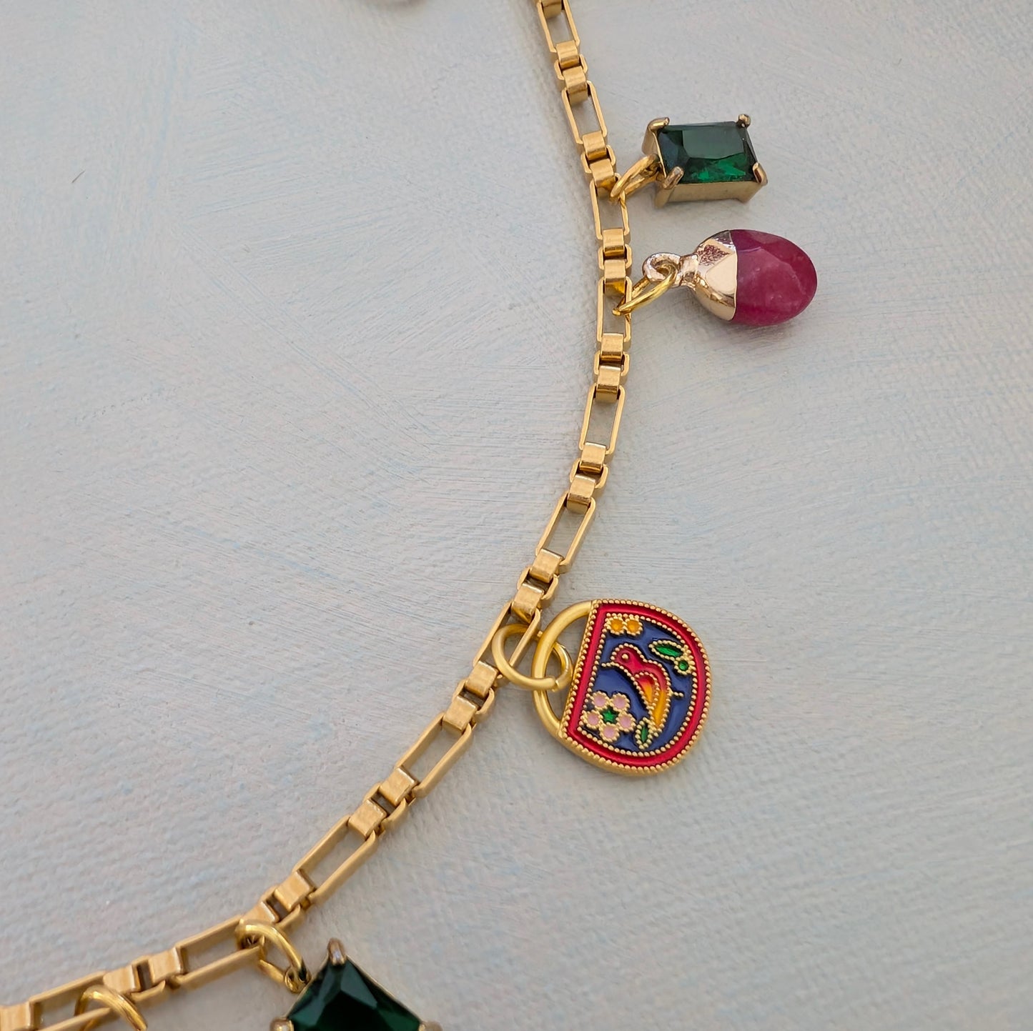 EMMA Ruby and Emerald  Charm Necklace