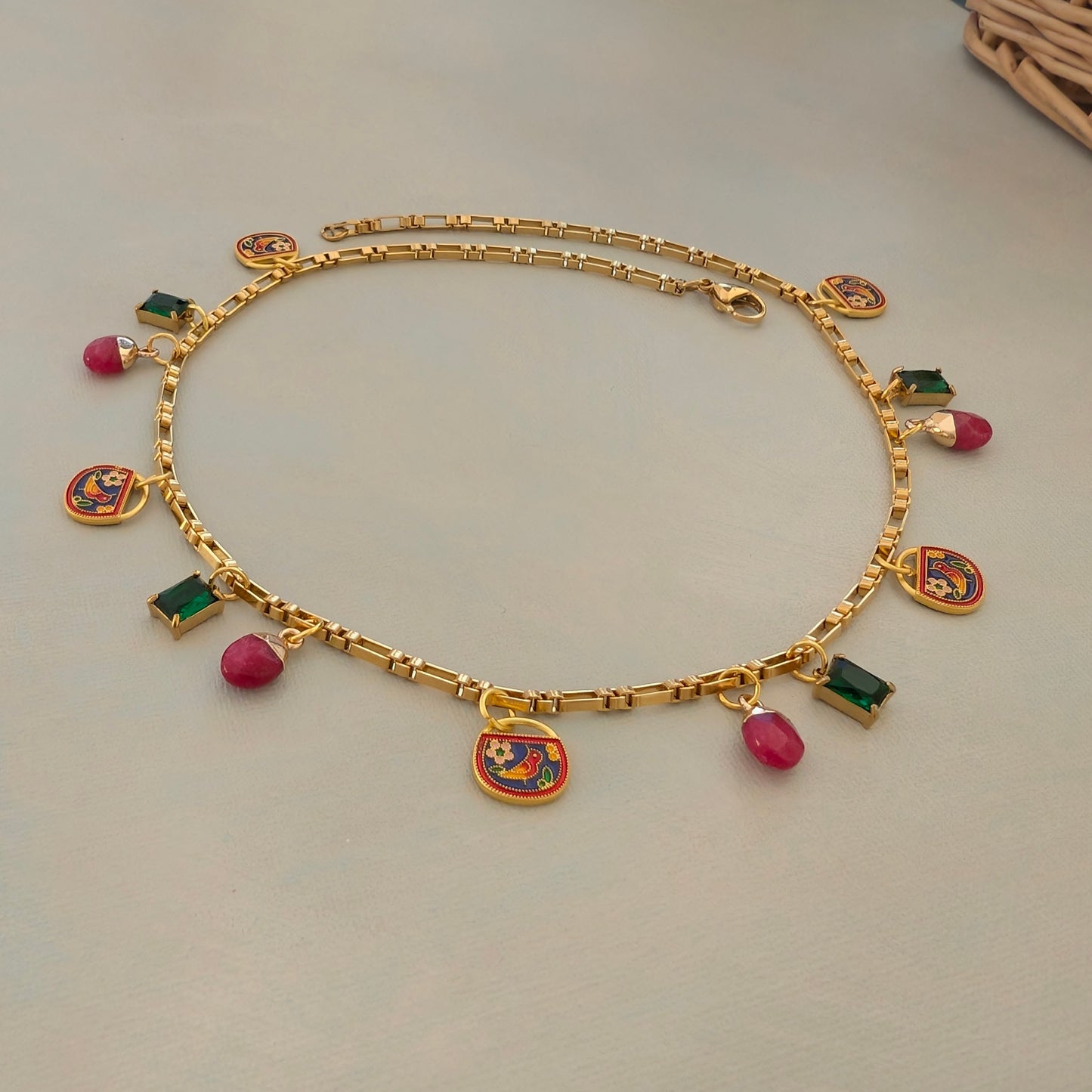 EMMA Ruby and Emerald  Charm Necklace