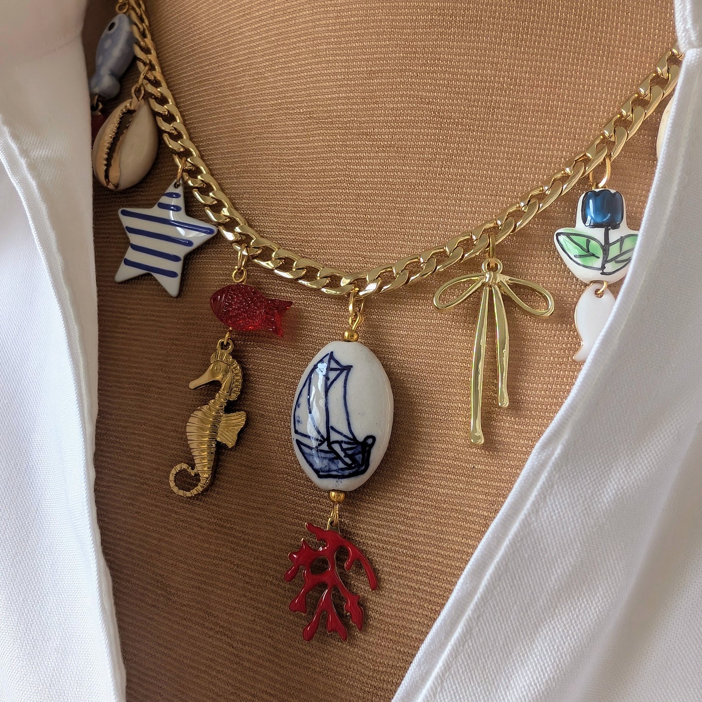 Gold Seashore Multi Charm Necklace