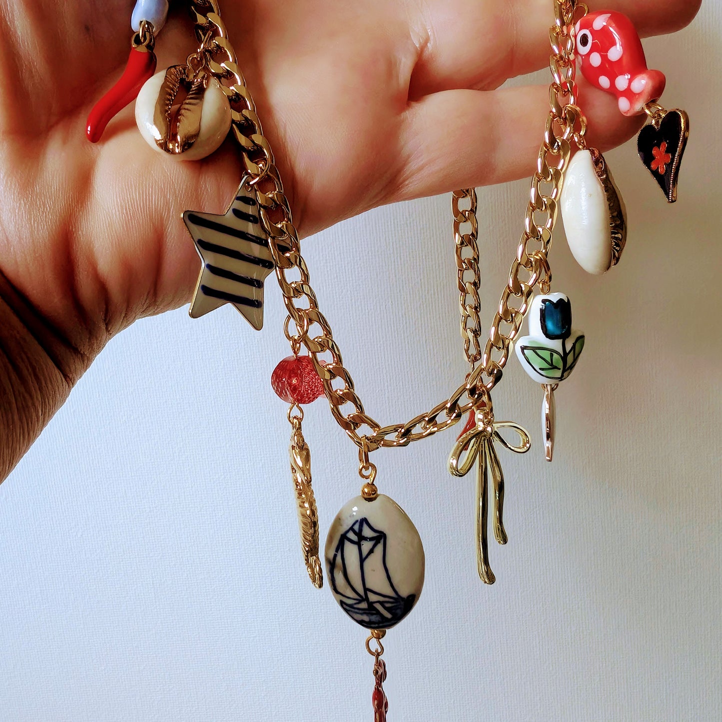 Gold Seashore Multi Charm Necklace