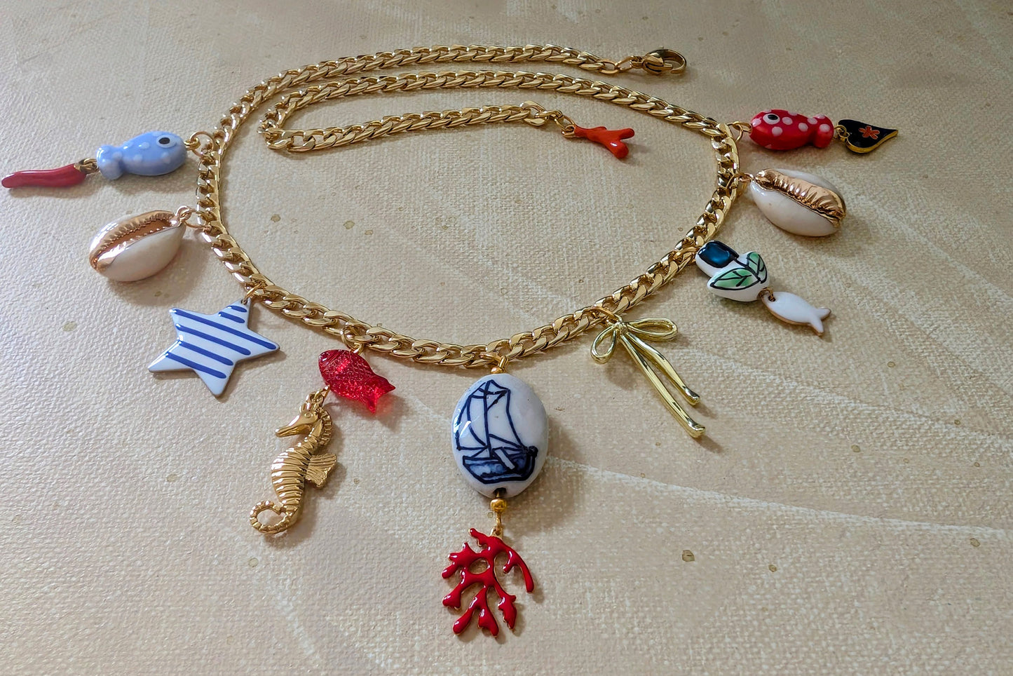 Gold Seashore Multi Charm Necklace