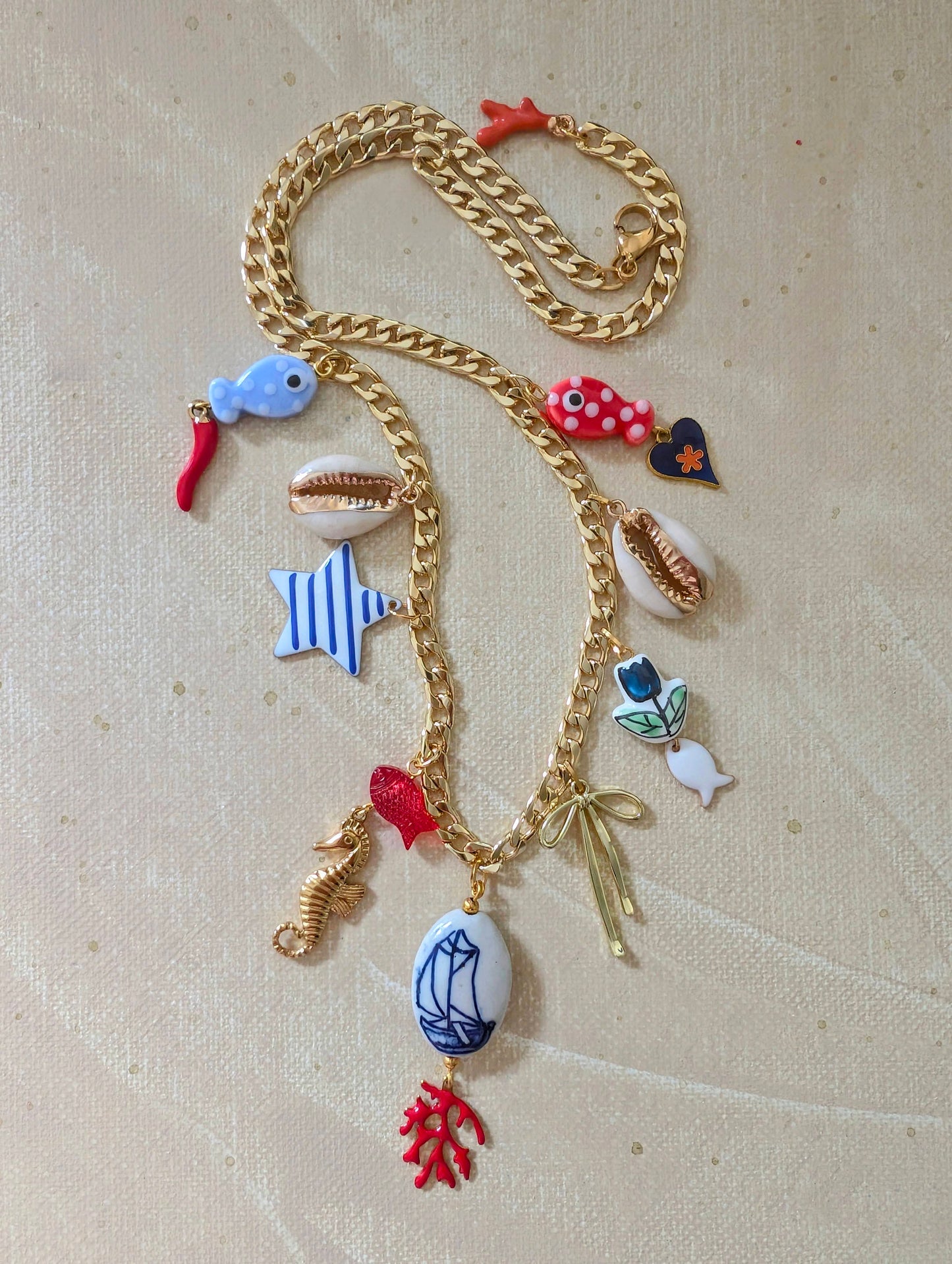 Gold Seashore Multi Charm Necklace