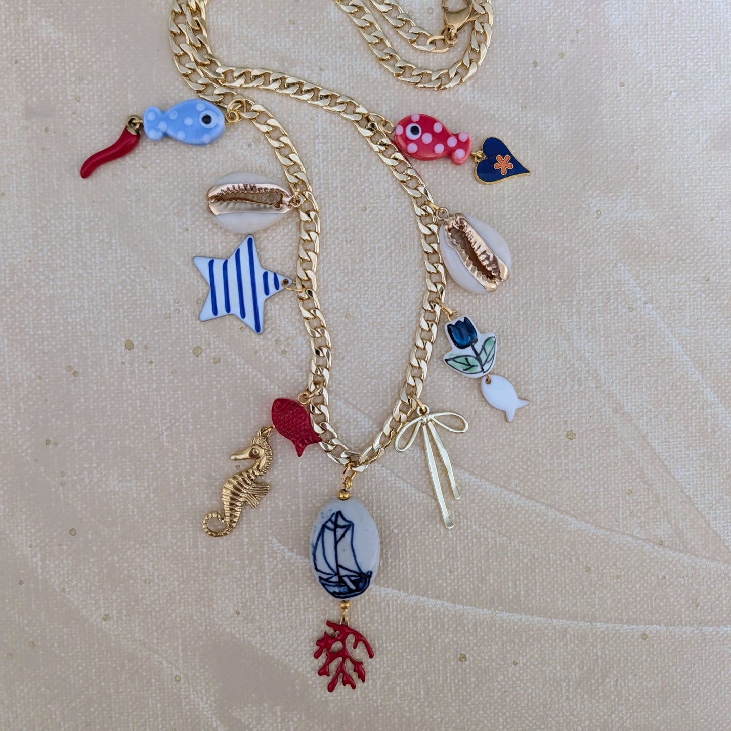 Gold Seashore Multi Charm Necklace