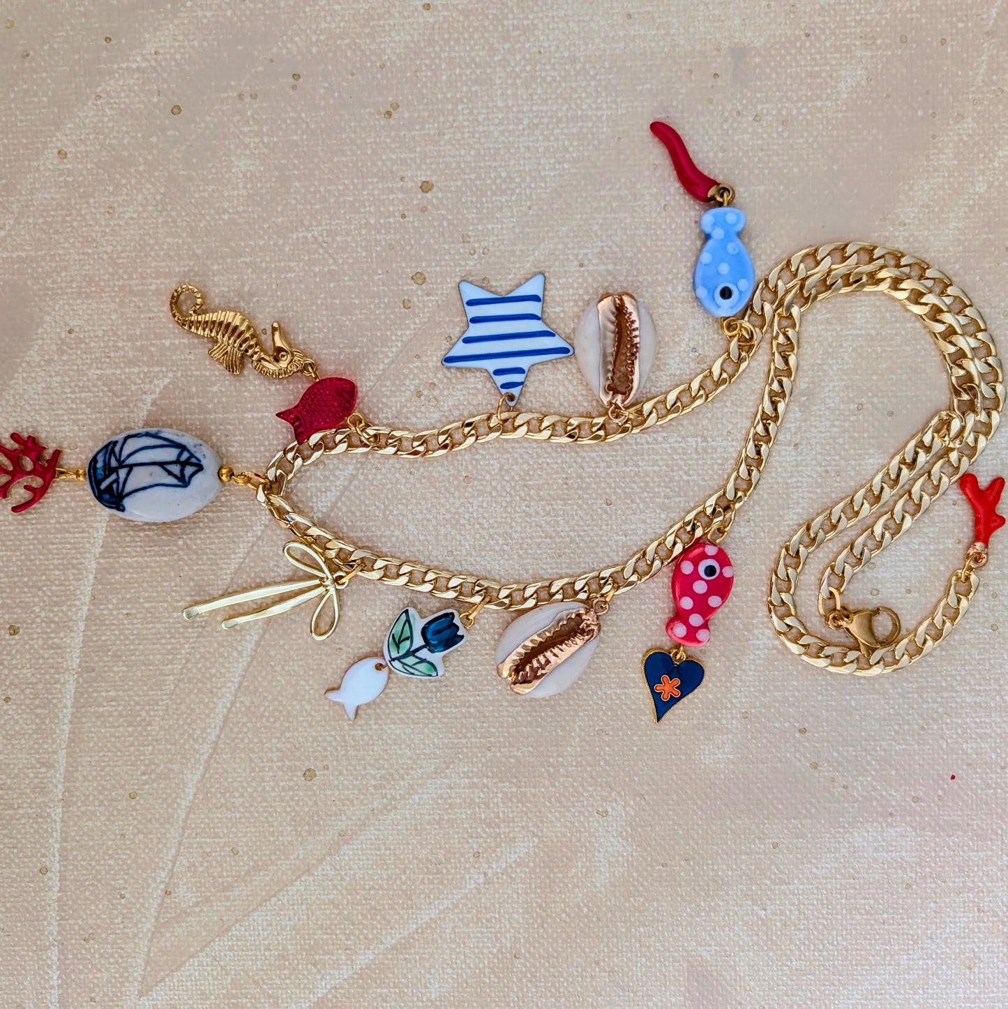 Gold Seashore Multi Charm Necklace