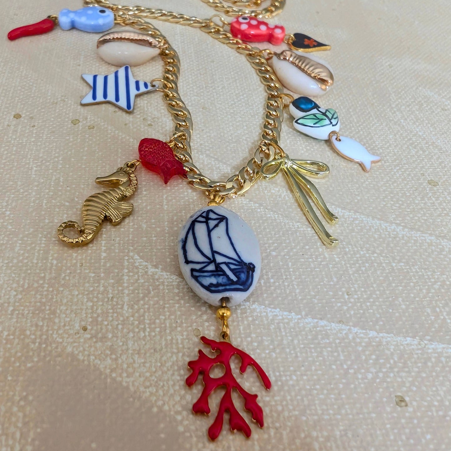 Gold Seashore Multi Charm Necklace