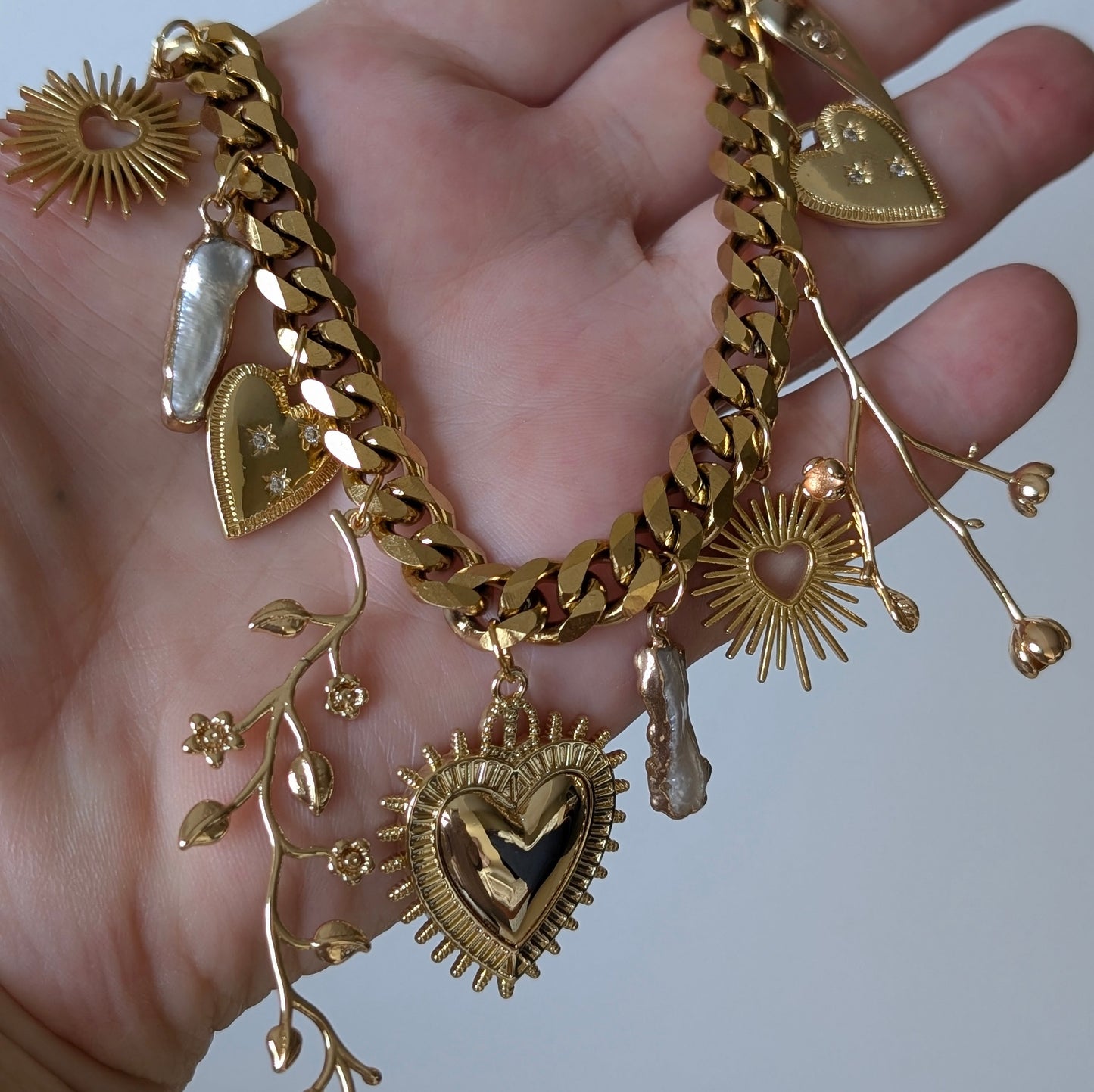 Gold and Pearl Heart Charm Necklace (Copy)