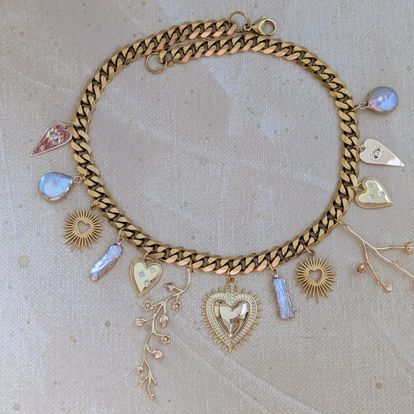 Gold and Pearl Heart Charm Necklace (Copy)