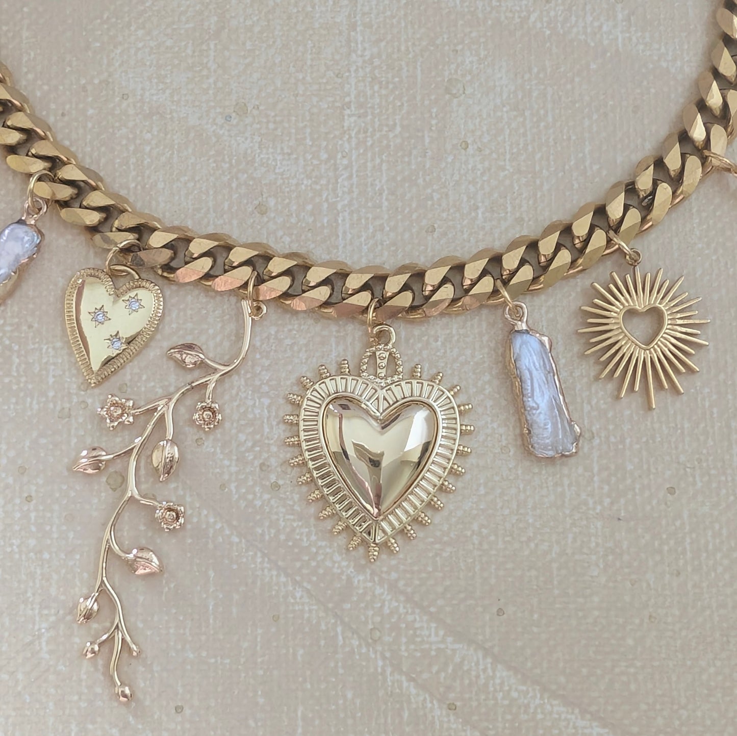Gold and Pearl Heart Charm Necklace (Copy)