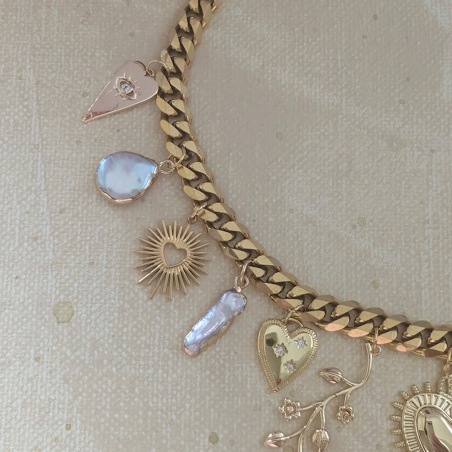 Gold and Pearl Heart Charm Necklace (Copy)