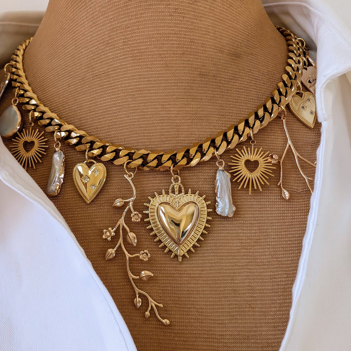 Gold and Pearl Heart Charm Necklace (Copy)