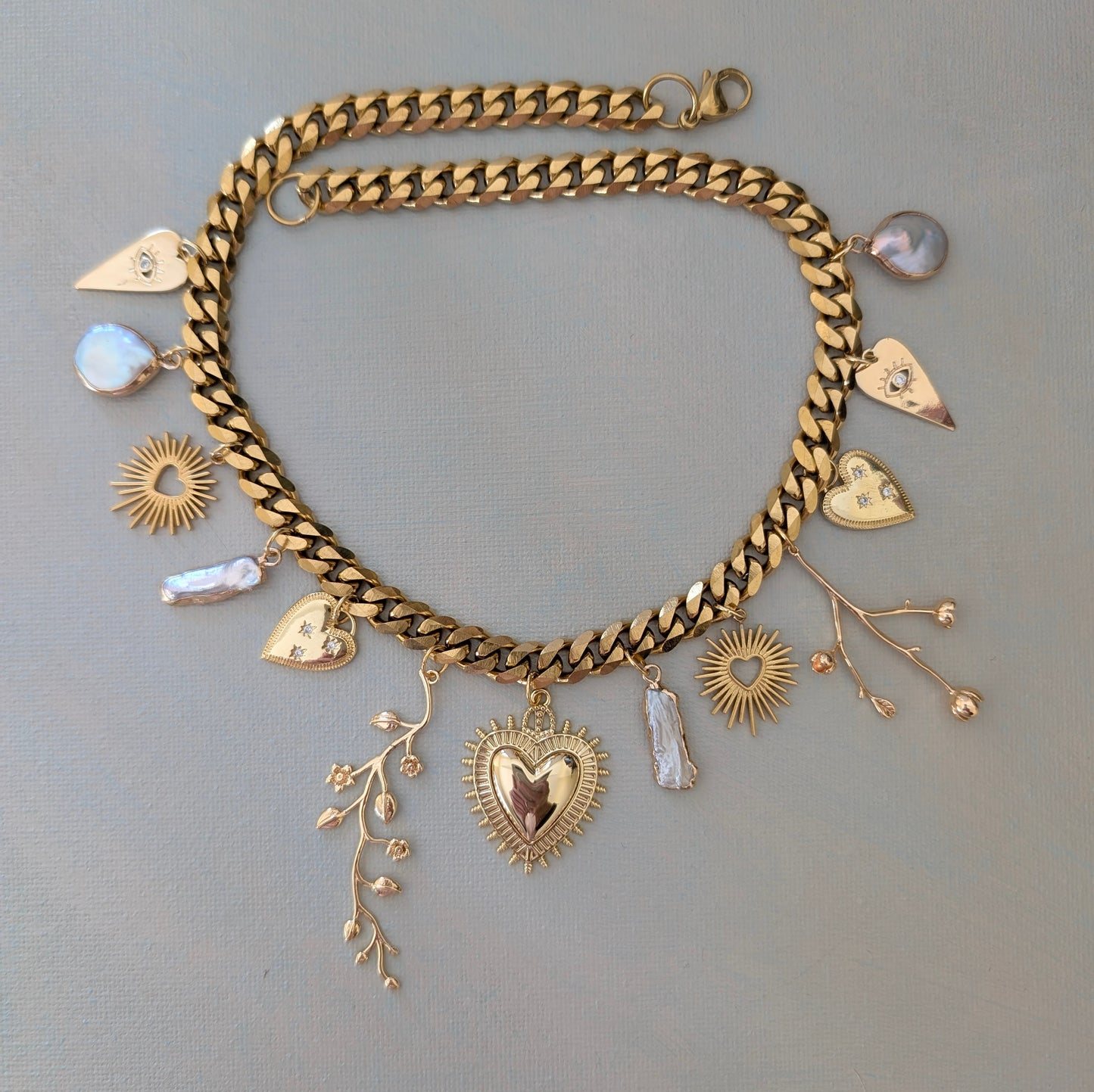 Gold and Pearl Heart Charm Necklace (Copy)