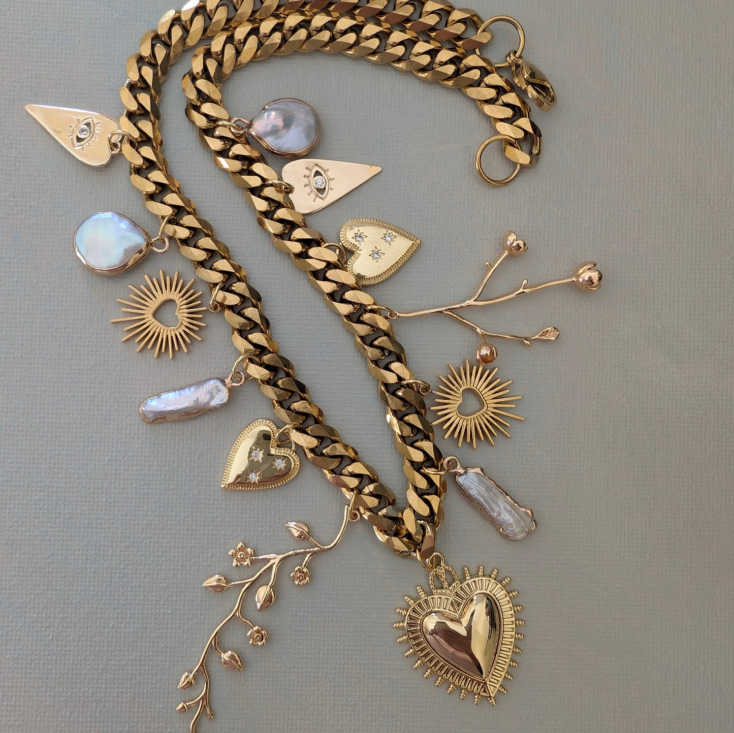 Gold and Pearl Heart Charm Necklace (Copy)