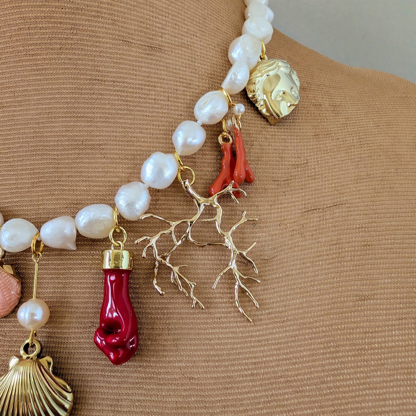Gold and Pearl Multi Charm Necklace