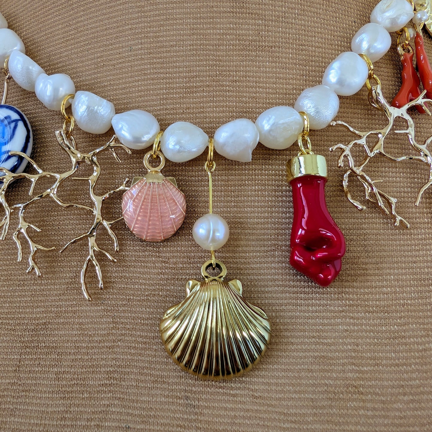 Pearl Multi Charm Boho Necklace