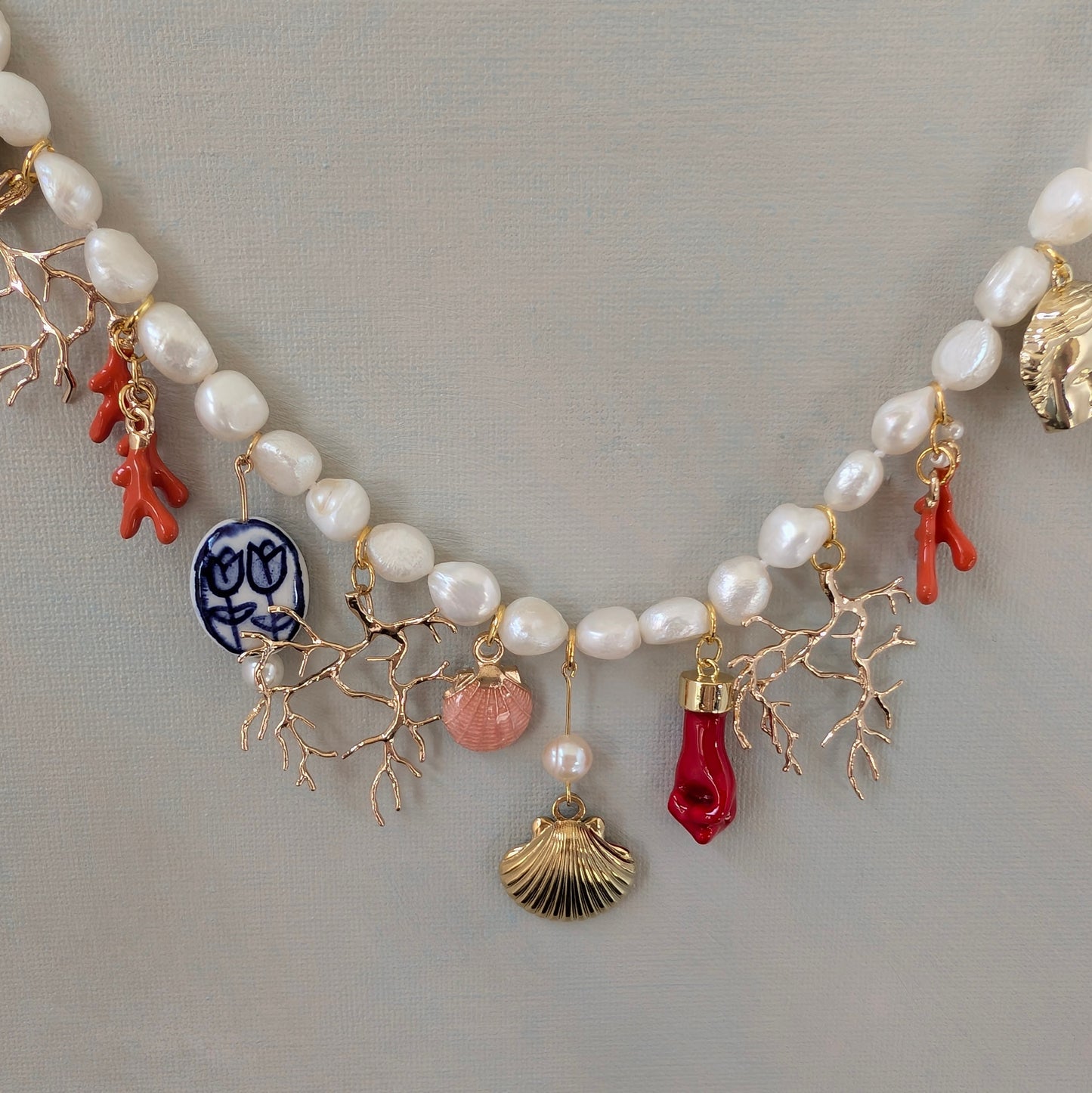 Pearl Multi Charm Boho Necklace