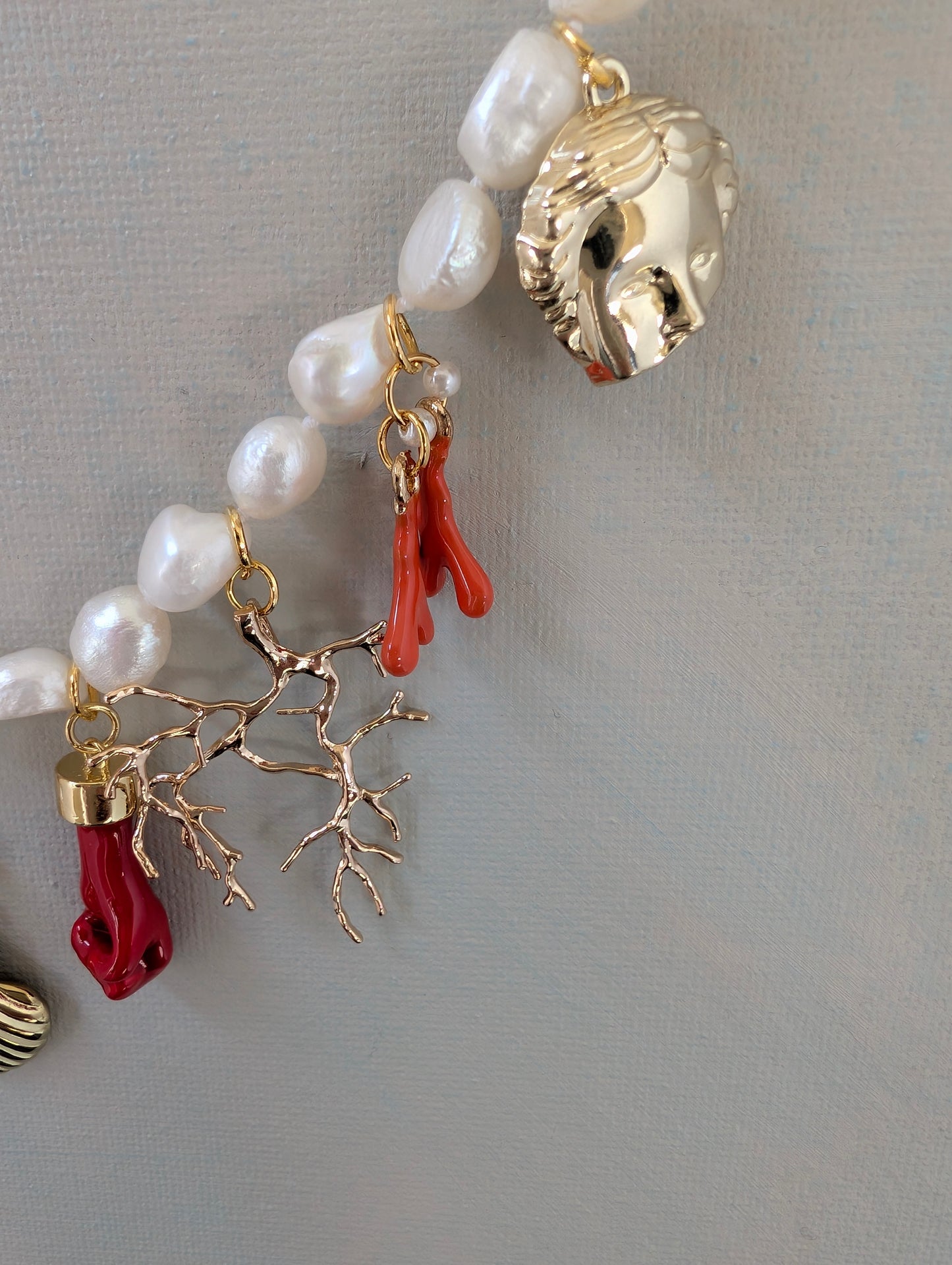 Pearl Multi Charm Boho Necklace