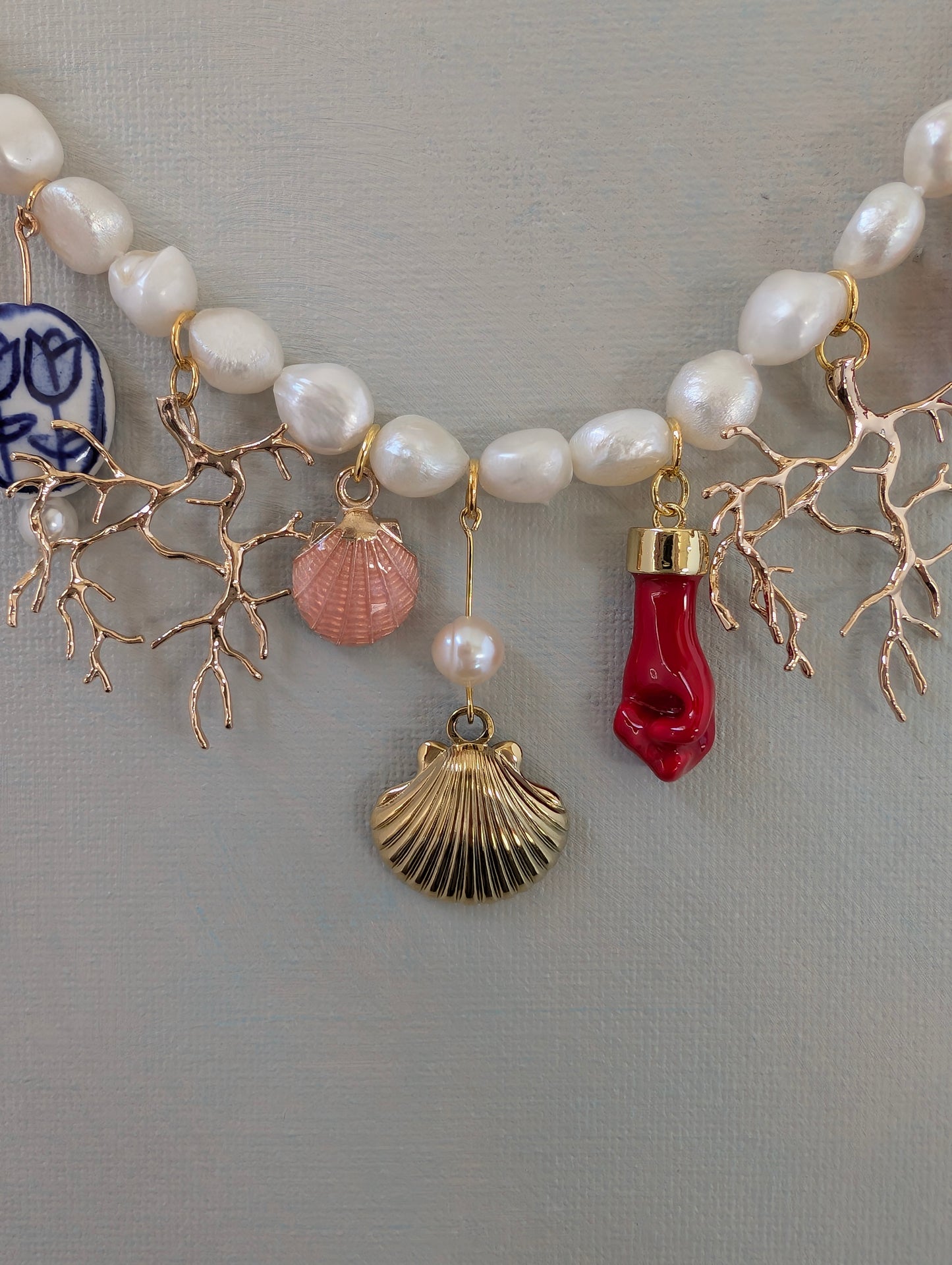 Pearl Multi Charm Boho Necklace