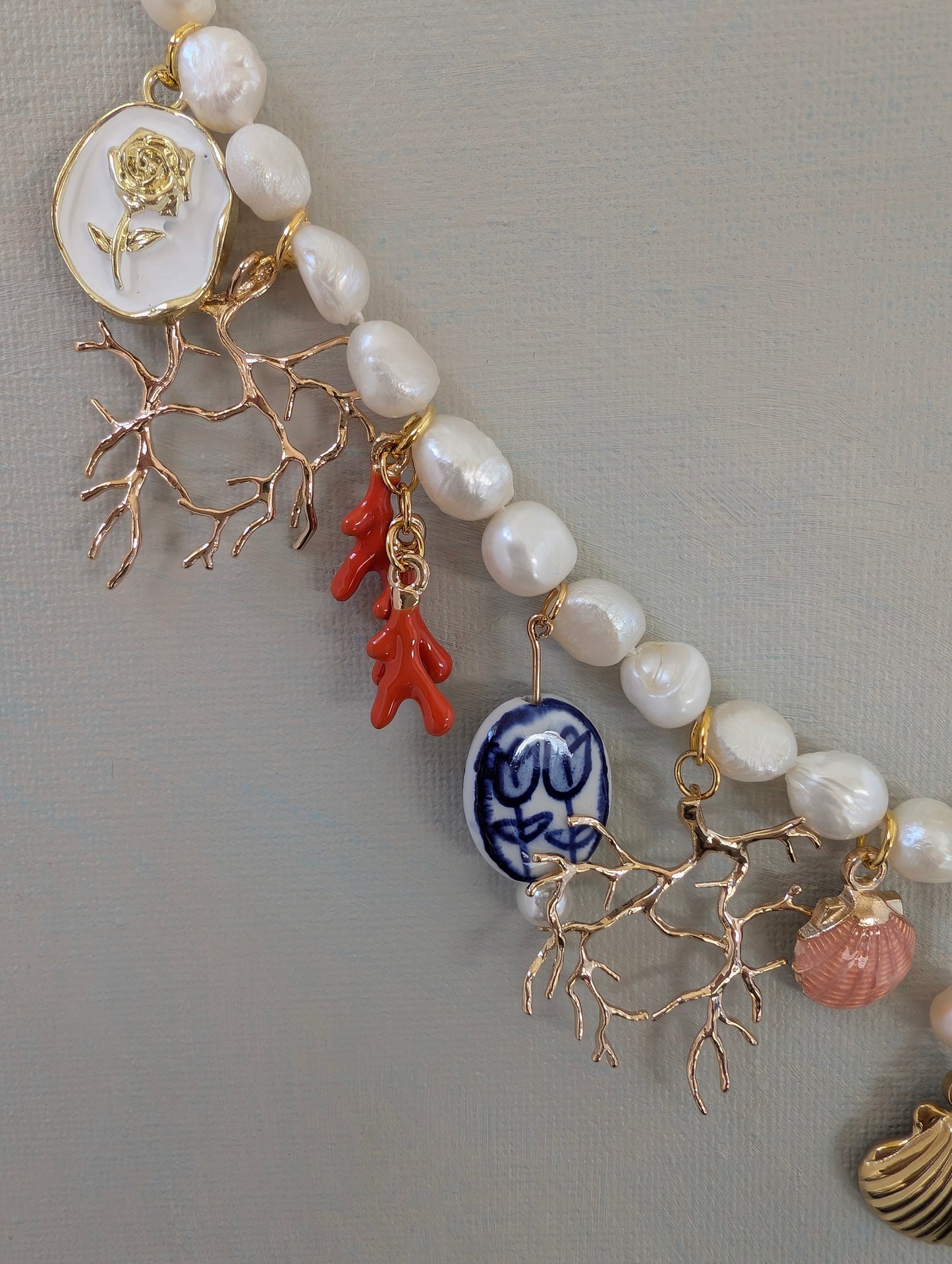 Pearl Multi Charm Boho Necklace