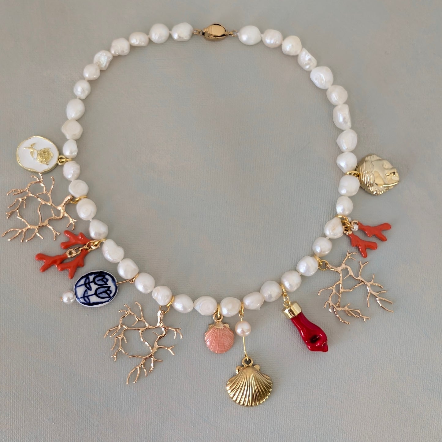 Pearl Multi Charm Boho Necklace