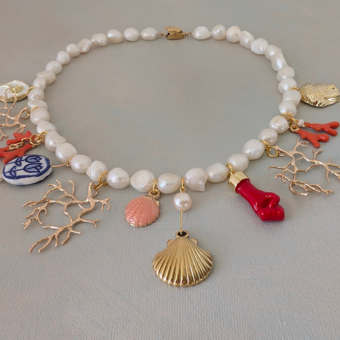 Pearl Multi Charm Boho Necklace