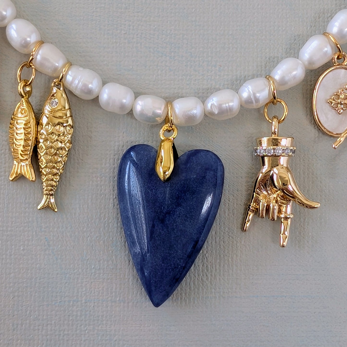 Gold and Pearl Multi Charm Necklace