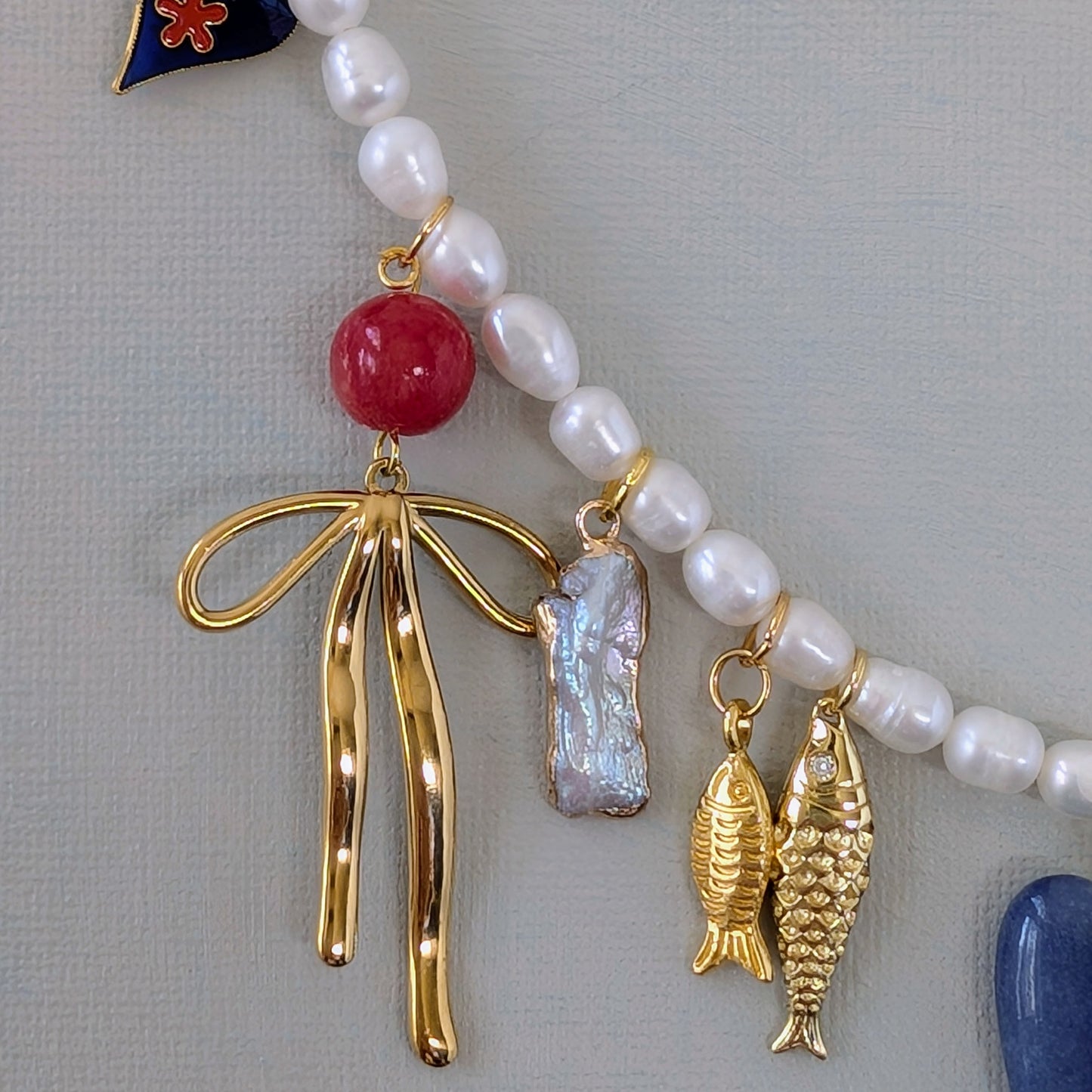 Gold and Pearl Multi Charm Necklace
