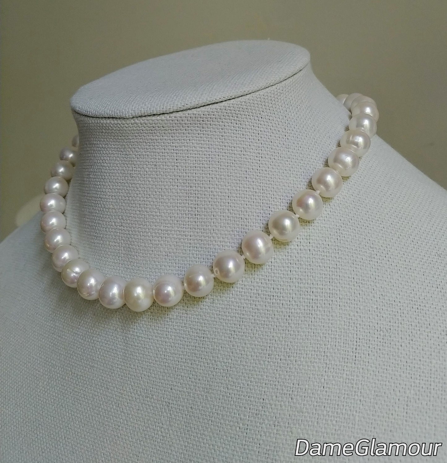 Genuine freshwater pearl choker necklace, hand knotted pearls, pearls for bride, 10mm natural white round pearl, mother of bride jewelry