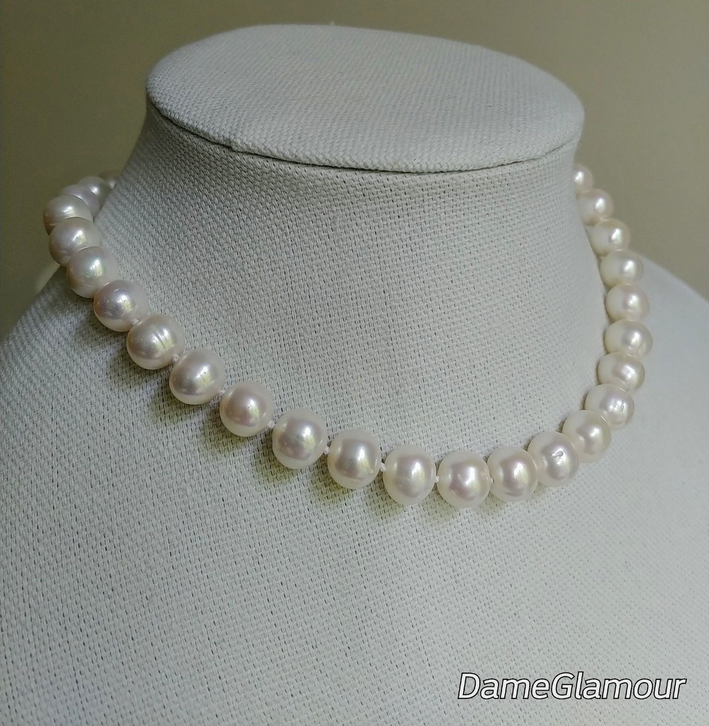 Genuine freshwater pearl choker necklace, hand knotted pearls, pearls for bride, 10mm natural white round pearl, mother of bride jewelry