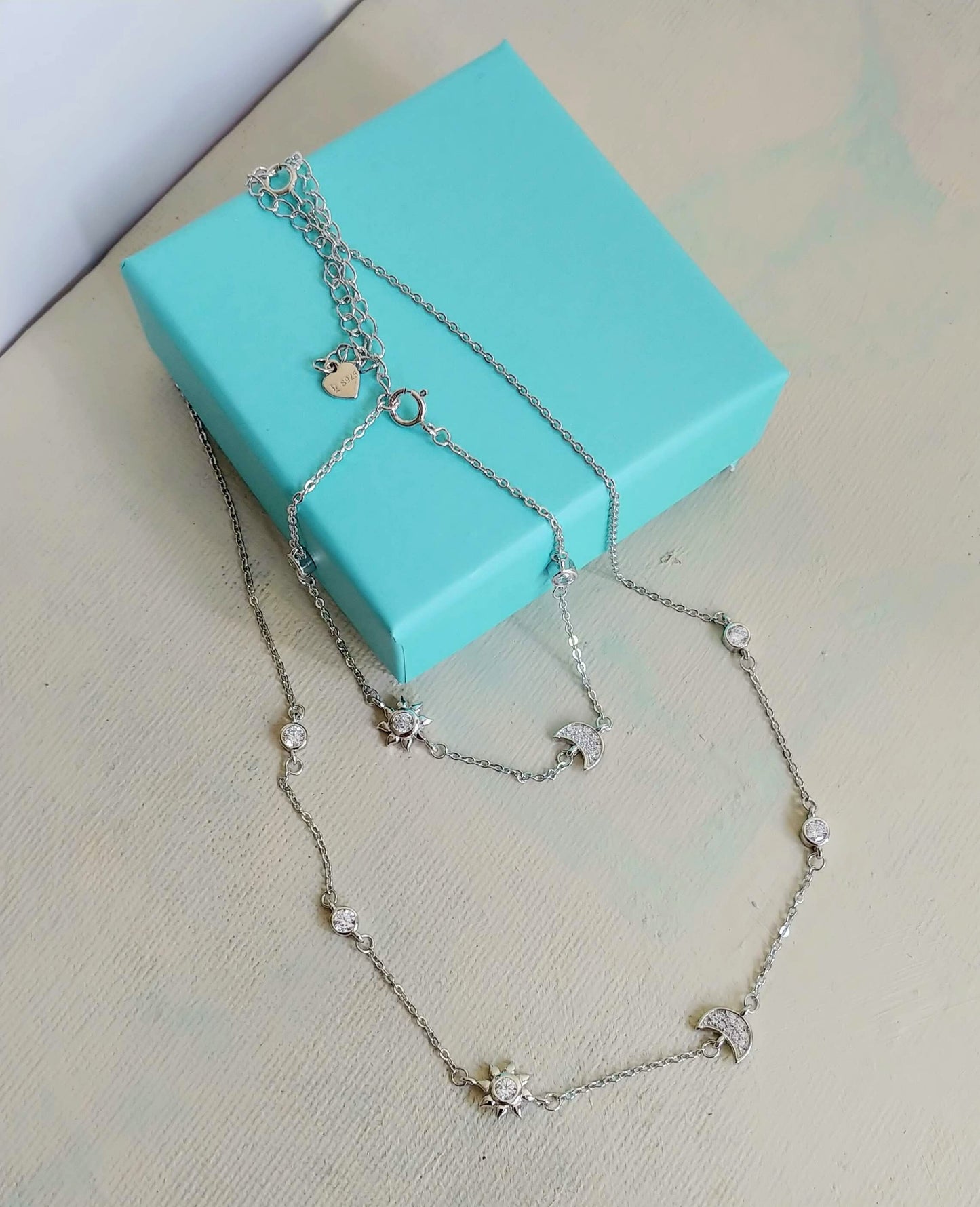 Minimalist sun and stars necklace, 925 sterling silver necklace and bracelet set, celestial necklace for women, sun and moon christmas gift