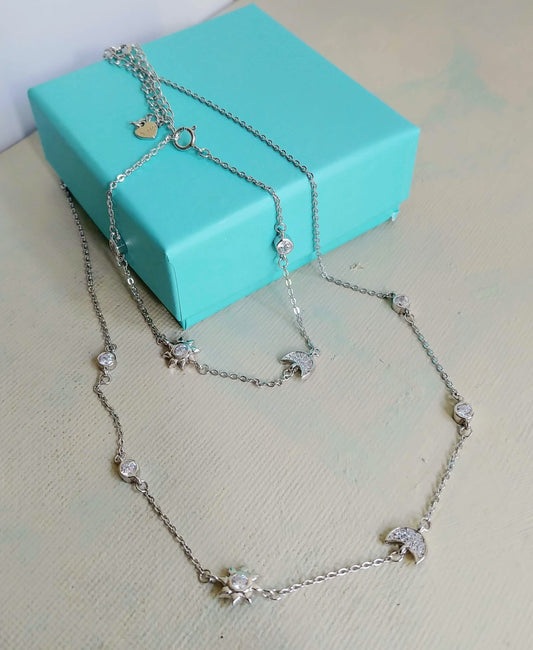 Minimalist sun and stars necklace, 925 sterling silver necklace and bracelet set, celestial necklace for women, sun and moon christmas gift