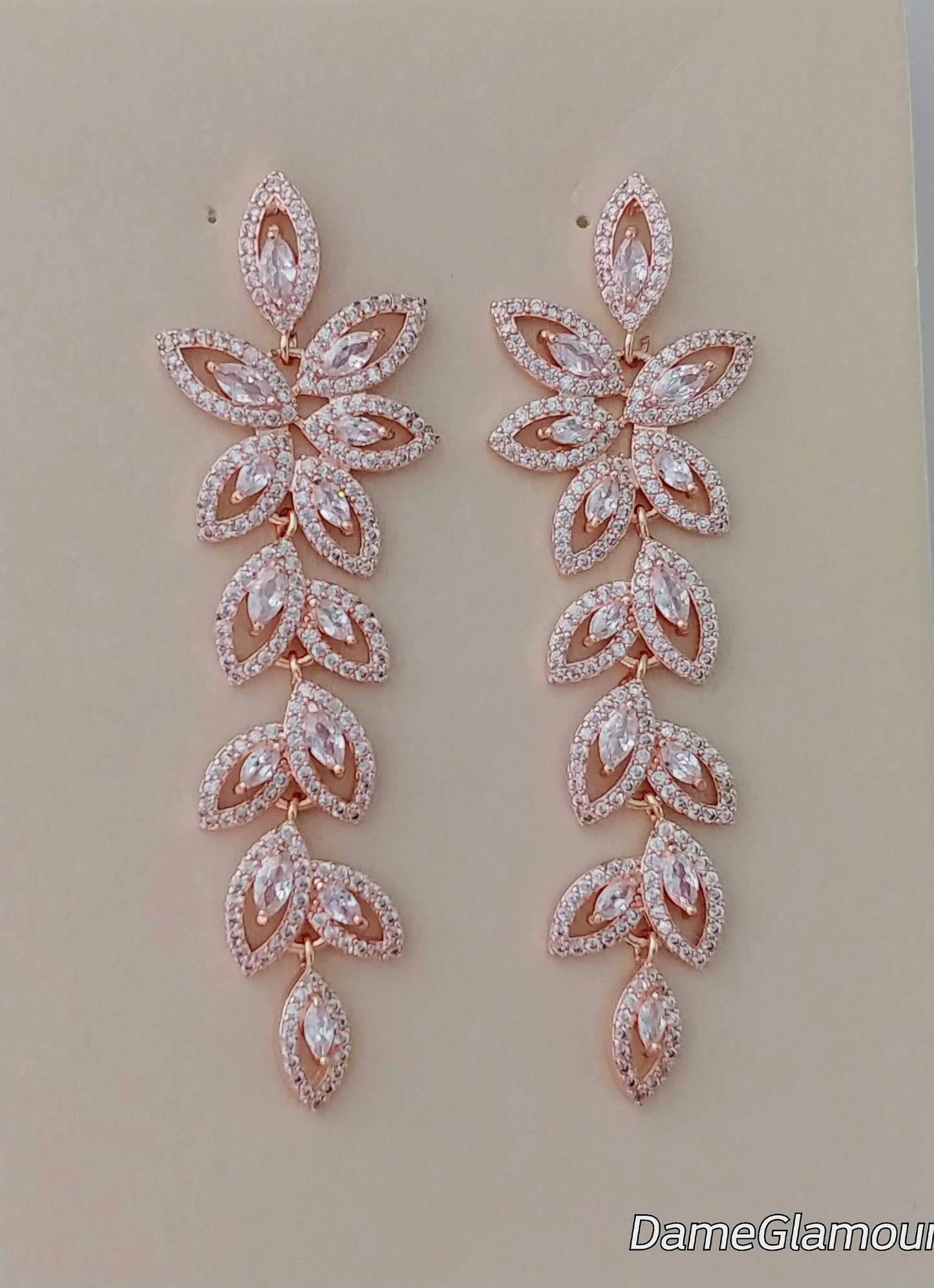 rose gold wedding jewelry,bridal jewelry set for bride,cz bracelet, zircon earring dangle,prom jewelry,bridal party gift idea,leaf earring