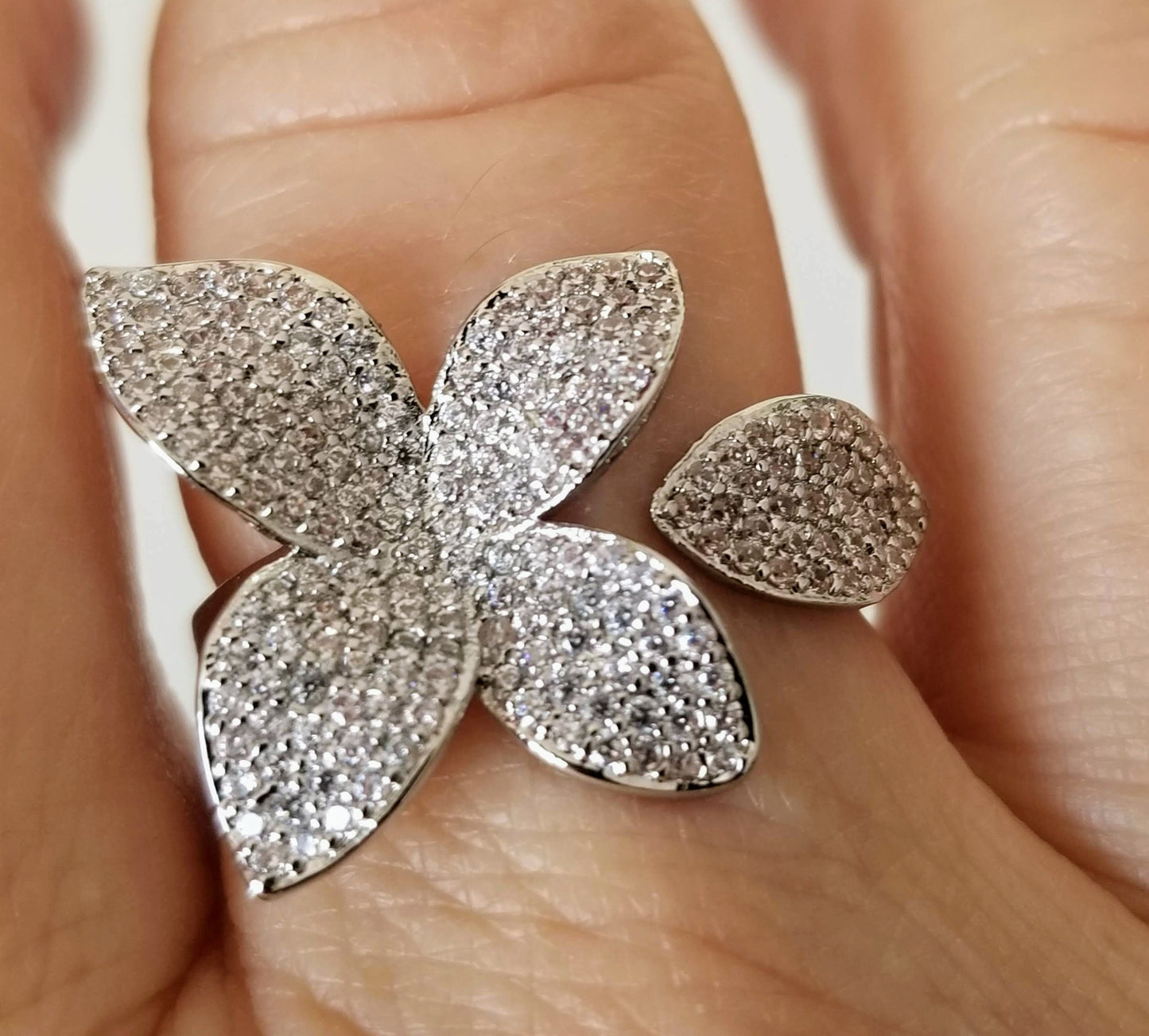 Floral leaf earrings for bride, pave diamond stud earring set, leaf design ring, elegant diamond earring silver, unique summer earrings