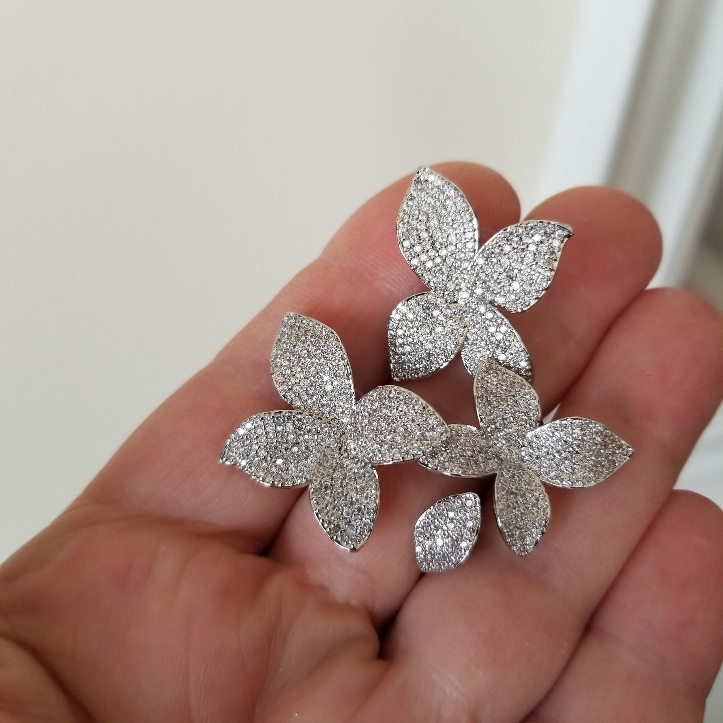 Floral leaf earrings for bride, pave diamond stud earring set, leaf design ring, elegant diamond earring silver, unique summer earrings