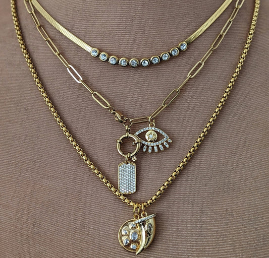 Layered chain necklace set, gold multi layer necklace, dog tag necklace for women, mixed chain, evil eye non tarnish jewelry, zircon collier