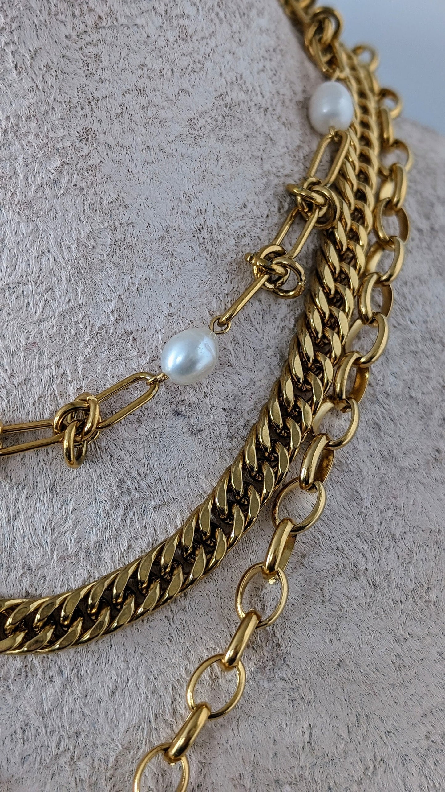 Layered chunky chain coin necklace set, ancient coin pendant, knotted wire and freshwater pearl chain choker, two tone curb chain necklace