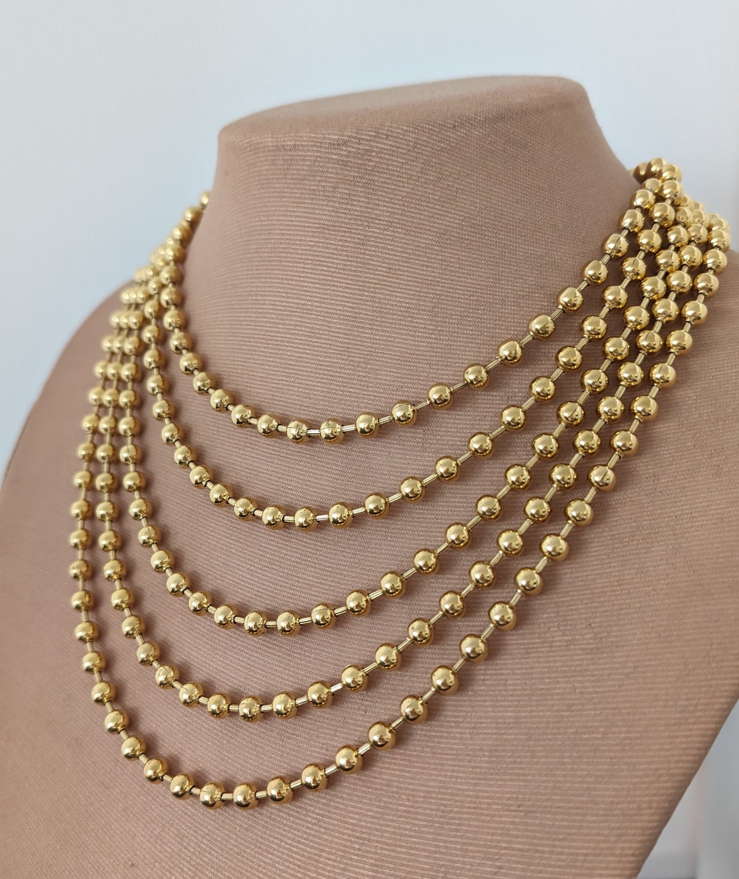 Layered chunky chain necklace, gold tone multi layer necklace, boho textured necklace,  ball chain statement necklace, non tarnish jewelry