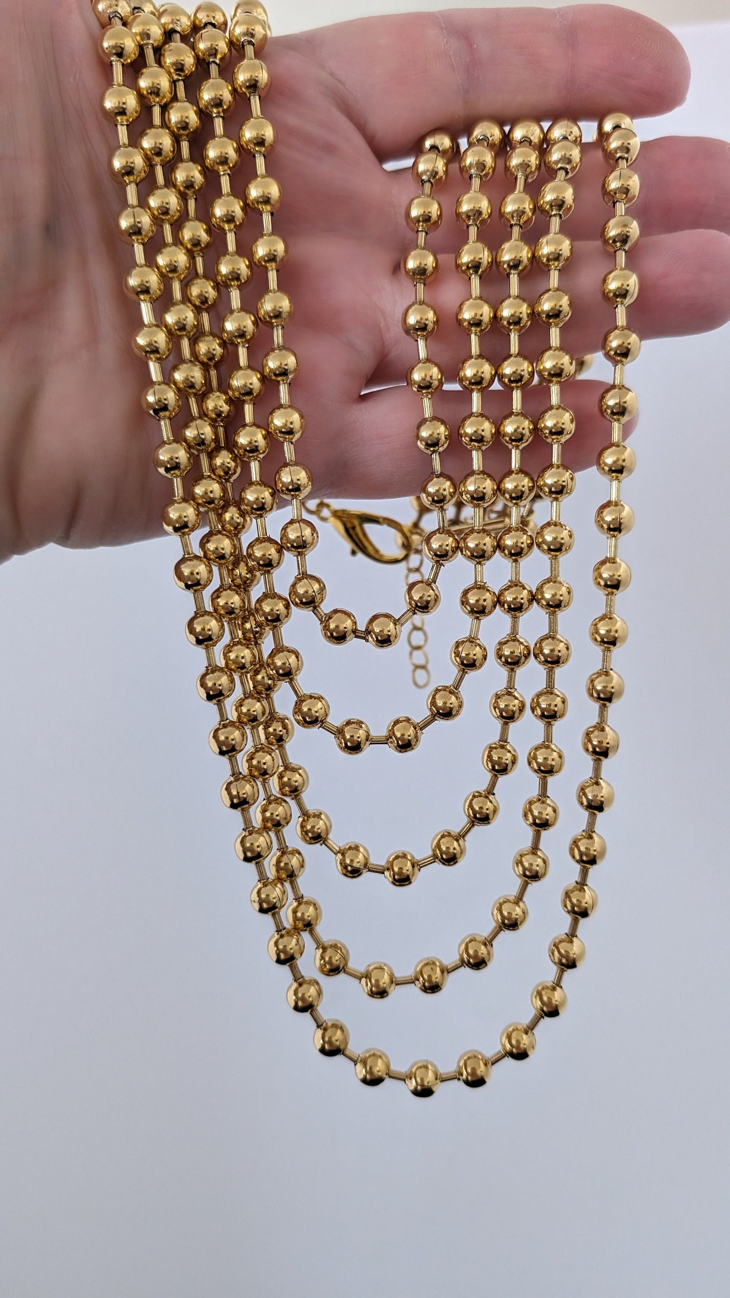 Layered chunky chain necklace, gold tone multi layer necklace, boho textured necklace,  ball chain statement necklace, non tarnish jewelry