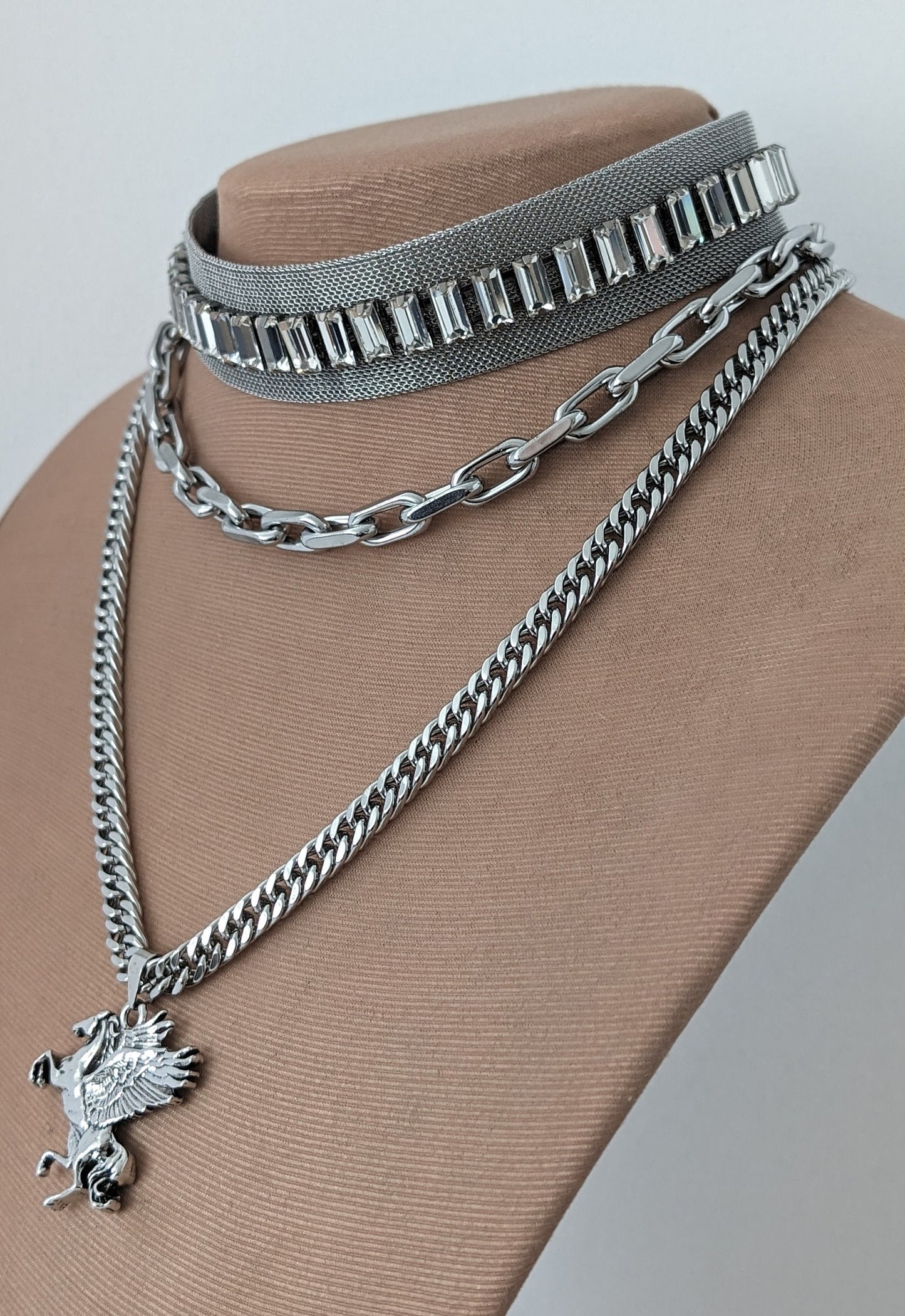 Layered chunky silver chain necklace set