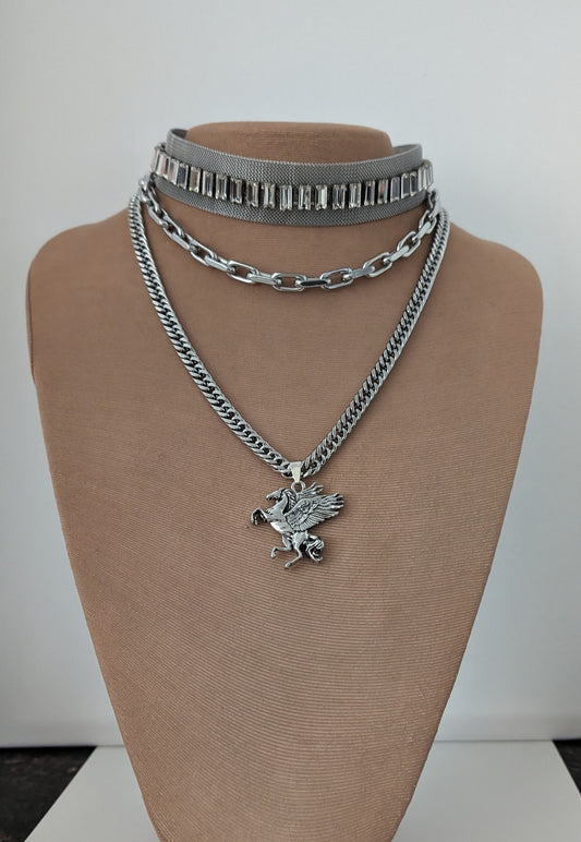 Layered chunky silver chain necklace set