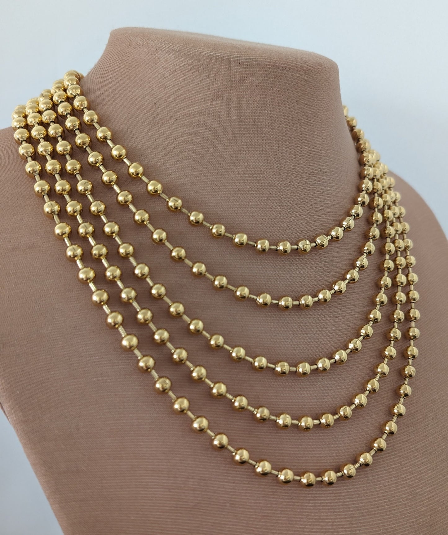 Layered chunky chain necklace, gold tone multi layer necklace, boho textured necklace,  ball chain statement necklace, non tarnish jewelry