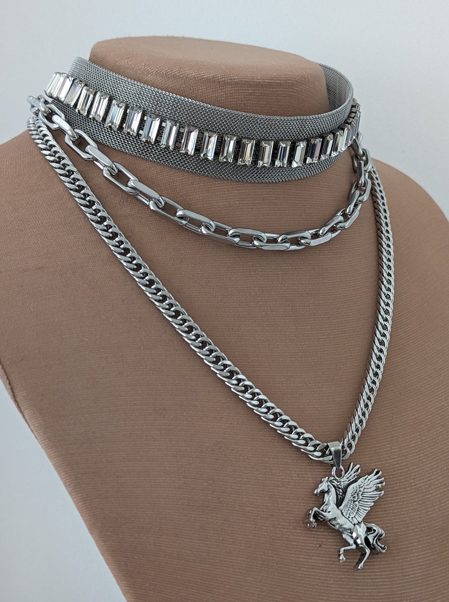 Layered chunky silver chain necklace set