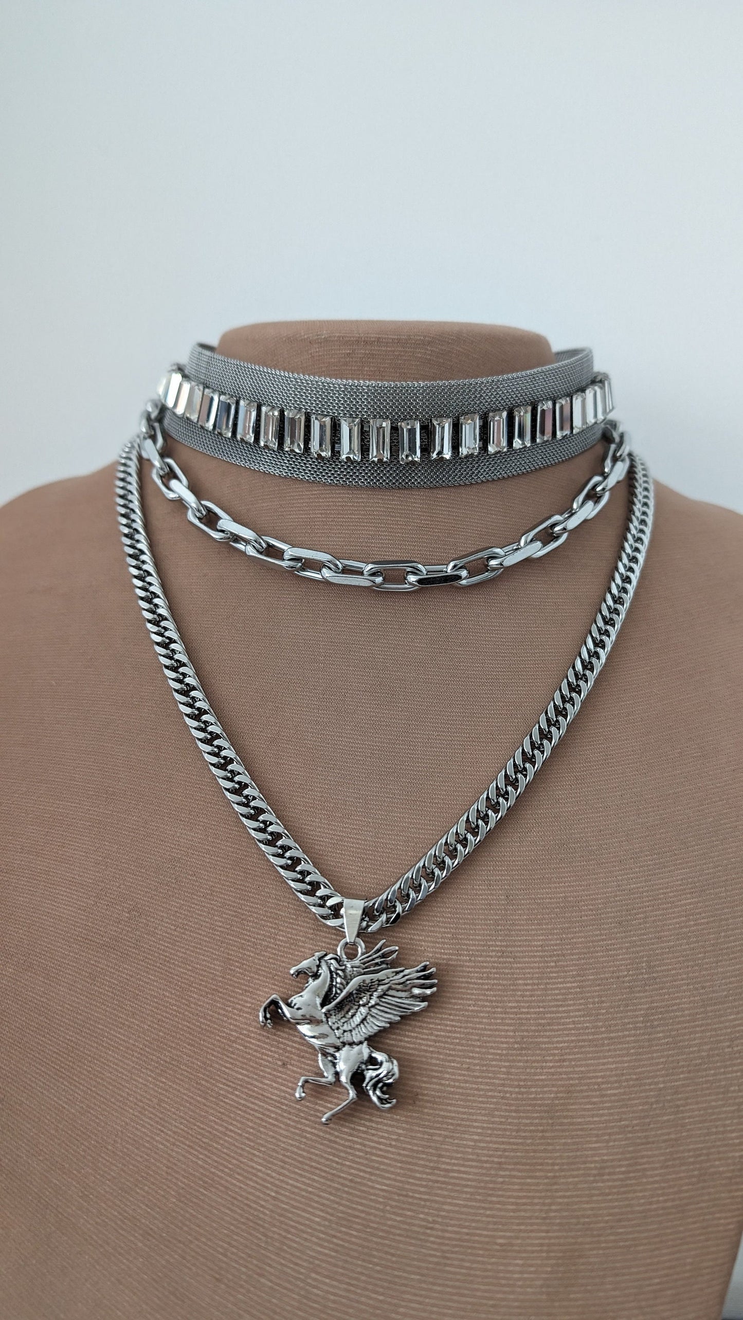 Layered chunky silver chain necklace set