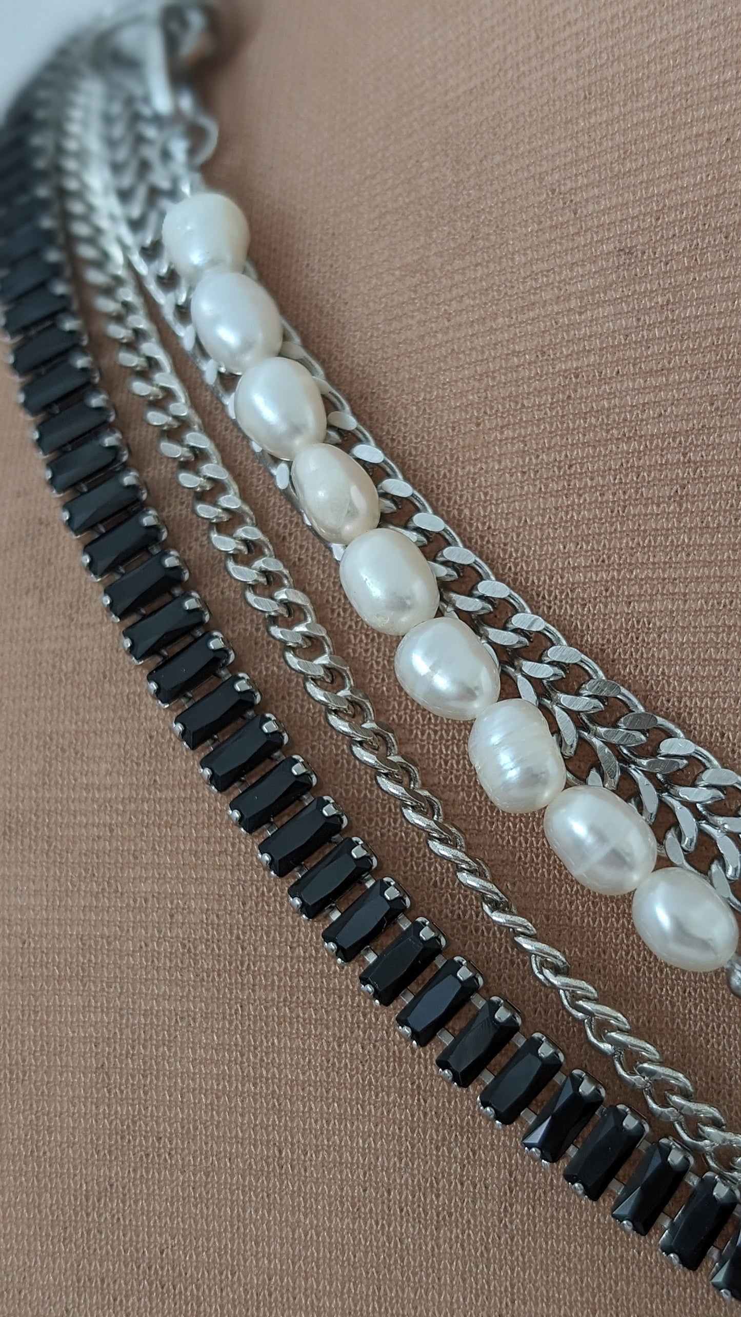 Layered chain necklace set silver, freshwater pearl toggle necklace, boho multi chain choker, black baguette choker, star and heart necklace
