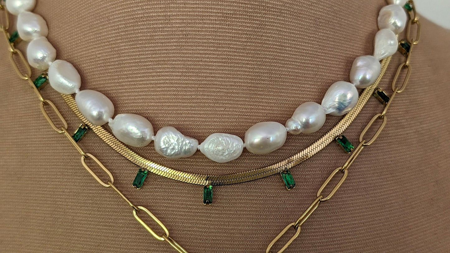 Freshwater pearl and gold multi layer minimalist necklace, boho paperclip 14K gold plated star necklace for women, mixed gold chain jewelry